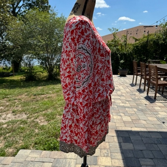 EUC! Really beautiful! Free People Red Bronze Gardenia Shorts Romper Long Sleeve - Picture 8 of 11